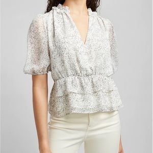 NWOT Express Ivory And Black Polka Dot Print Wrap Front Peplum Top- Size S
